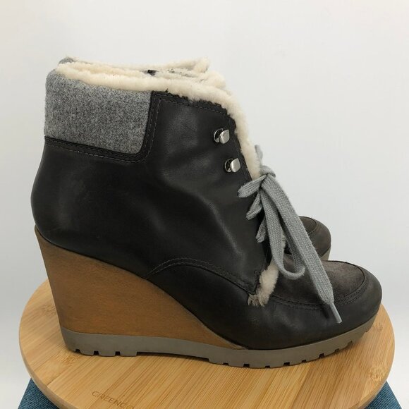 Cole  Haan Henson Winter Waterproof Leather Charcoal wedge booties size 11B - Picture 8 of 16